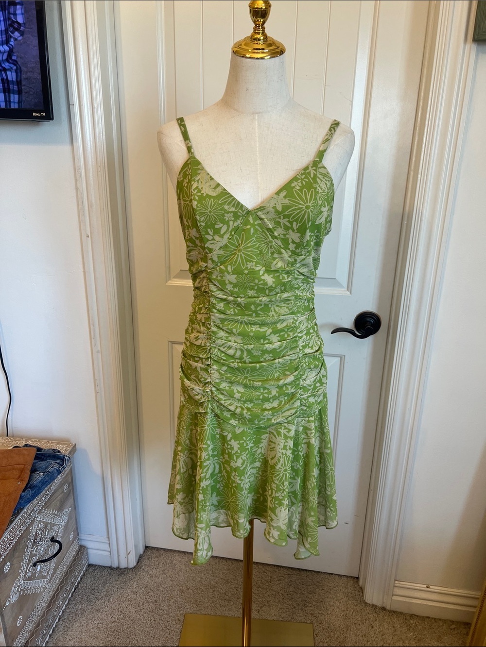 wild fable Lime Green Floral Ruched Mini Dress